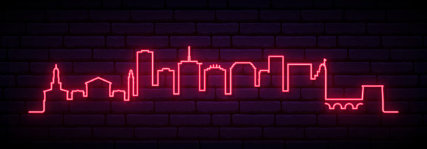 红色的霓虹天际线，明亮的里士满城市图片下载