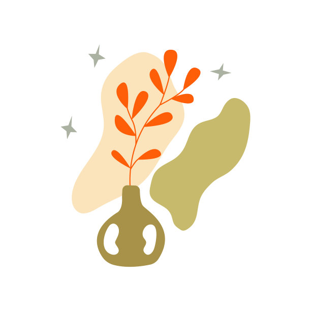 抽象艺术花瓶植物和星星图片下载