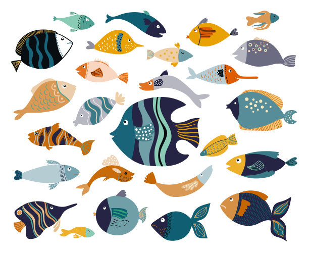 鱼收集与不同的装饰项目图片下载