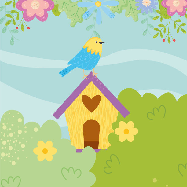 鸟笼设计上的春鸟图片下载