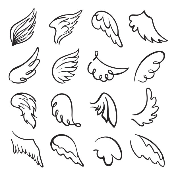 翅膀飞行物品线性图标集图片下载