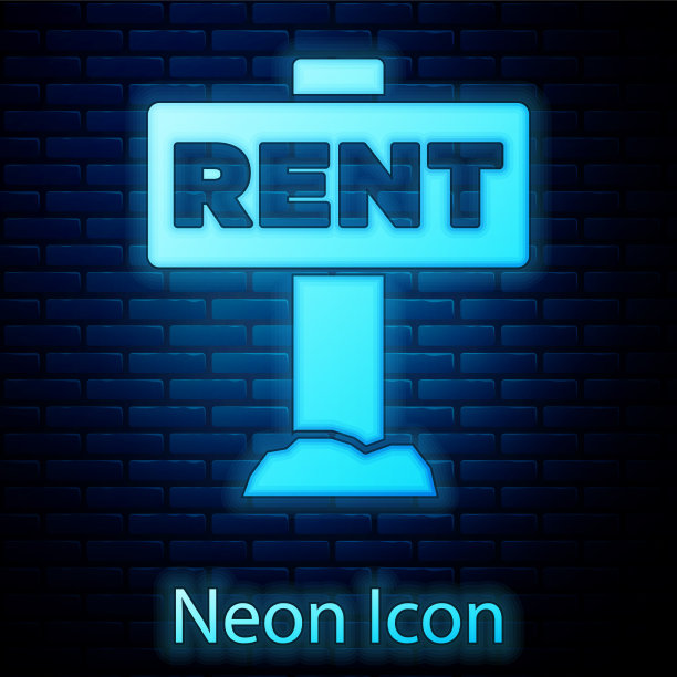 发光的霓虹灯悬挂标志与文本租赁图标图片下载