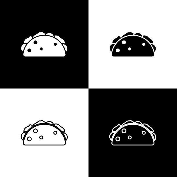 设置玉米卷与玉米饼图标孤立在黑色和图片下载