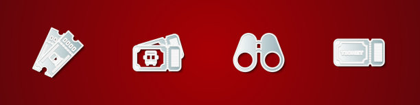 设置火车票巴士望远镜和票的图标图片下载