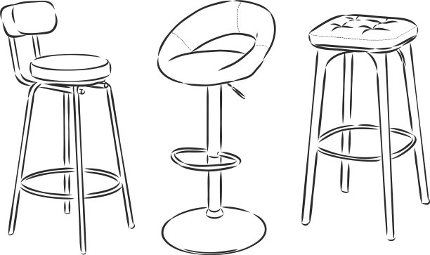 一套酒吧椅子孤立在白色的背景图片下载