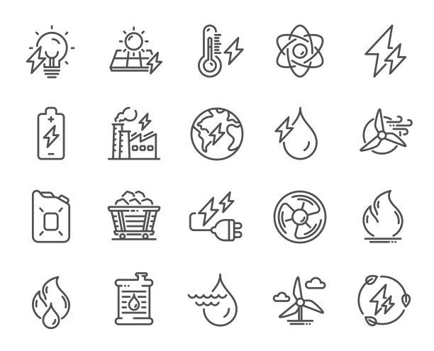 能源类型线图标煤炭电车太阳能图片下载