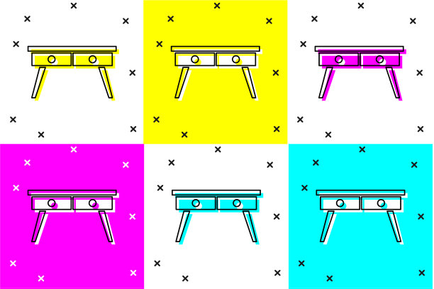 设置办公桌图标孤立的颜色背景图片下载