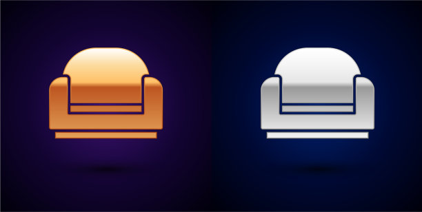 金色和银色扶手椅图标孤立在黑色图片下载