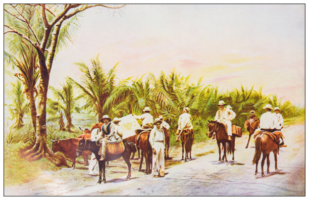 古董彩色照片:从波多黎各阿奇ibo附近的市场回来图片下载