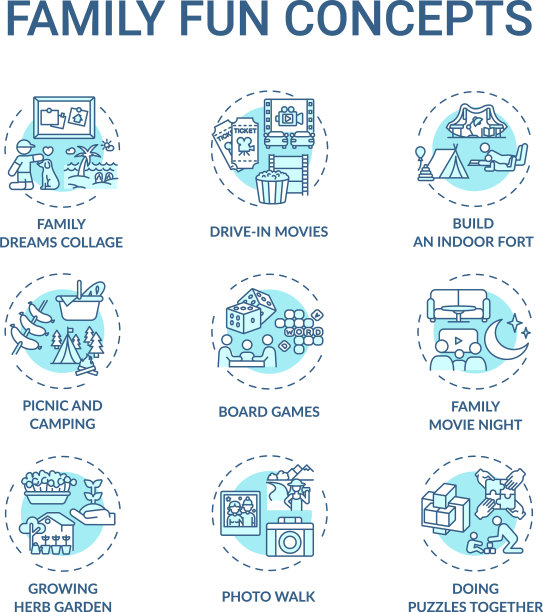 家庭乐趣概念图标集图片下载