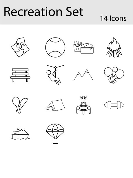 黑色轮廓娱乐图标设置在平面风格图片下载