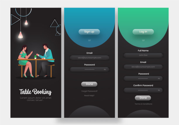 表格预订手机应用UI屏幕模板图片下载