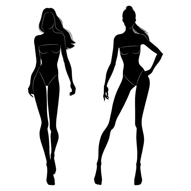 黑色轮廓的时装模特走着图片下载