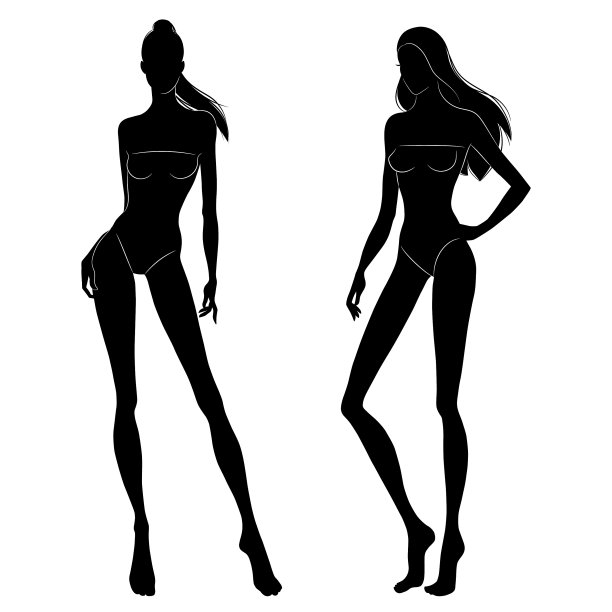 黑色轮廓的时装模特走着图片下载