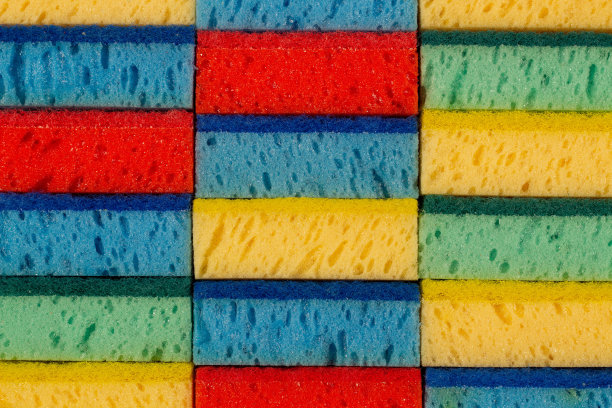 洗碗海绵，侧身向上。多用途双面彩色洗碗海绵垫。用于厨房，车库，浴室的洗碗擦洗海绵污渍去除清洁刷。图片下载