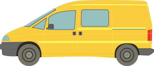 白色背景下的黄色面包车图片下载