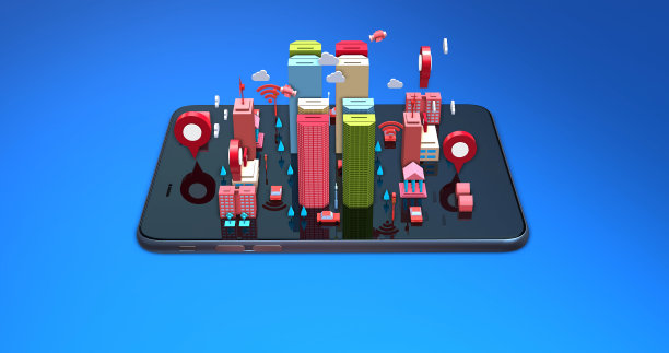 智能平板电脑上的智慧城市生活。等距卡通风格的未来概念。图片下载