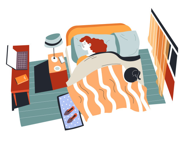 小女孩和猫少年睡在床上图片下载