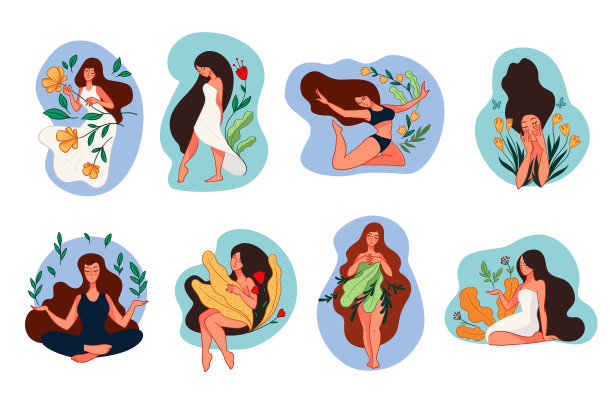 优雅和女性与盛开的植物群图片下载