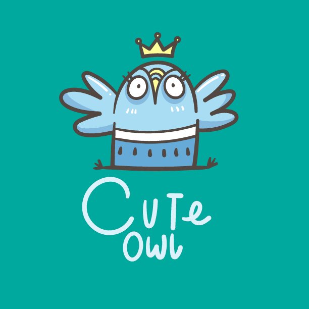 可爱的猫头鹰标志。有趣的特征向量。线条艺术动物印花。卡通鸟海报。图片下载