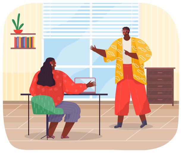 用笔记本电脑工作和和同事聊天的女人。人讨论工作。头脑风暴的员工图片下载