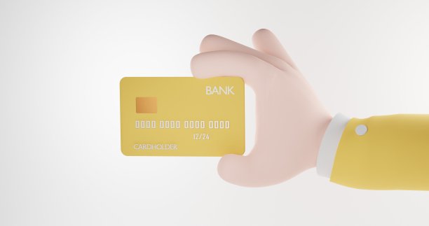 卡通手里拿着一张信用卡。3 d渲染插图。图片下载