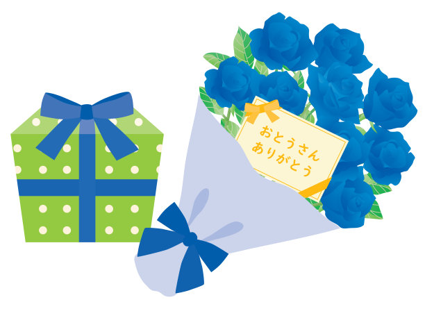 父亲节的玫瑰花束、日本信和礼物盒。图片下载