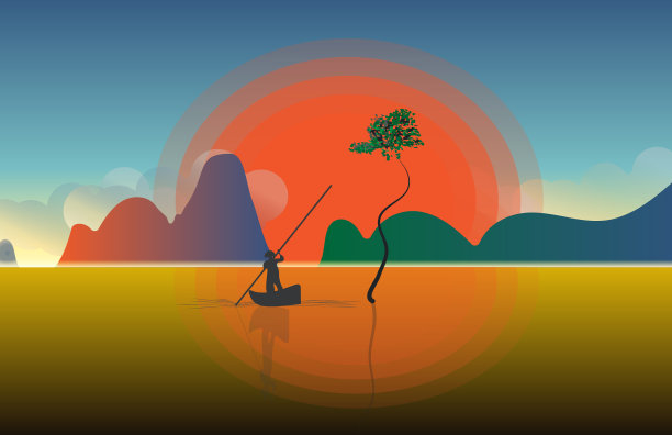 传统的亚洲夏季美景，在黄金时间，男人在航海船上旅行图片下载