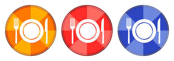 盘与叉和刀图标爆光圆形按钮设置插图图片下载