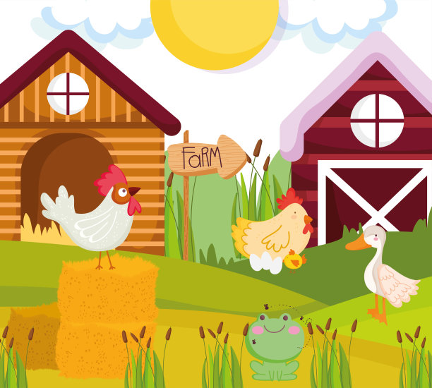 可爱的家禽和青蛙图片下载