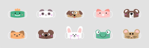 一套有趣的可重复使用的面具，从不同的动物的口隔离在灰色背景图片下载