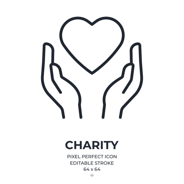 慈善组织的概念。手握心脏可编辑的笔触轮廓图标孤立在白色背景平面矢量插图。像素完美。64 x 64。图片下载