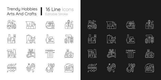 趋势爱好线性图标设置为暗和光模式图片下载