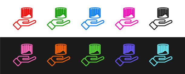 设置线古柱图标孤立在黑色和图片下载