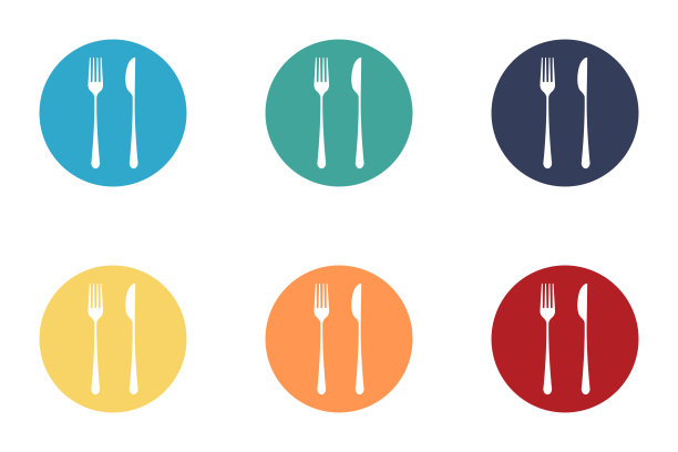 菜肴。勺子，刀和盘子的图标设置，菜单标志，餐具轮廓。矢量插图。图片下载