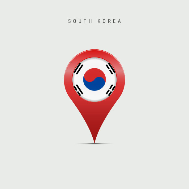 带有韩国国旗的泪滴地图标记。矢量图图片下载