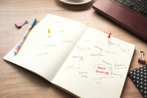 周计划表的高角度视图。图片下载