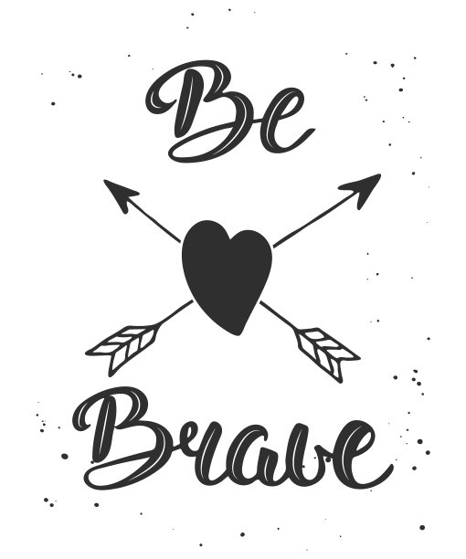 矢量卡与手工绘制独特的印刷设计元素贺卡，装饰，印刷品和海报。复古风格的名言Be Brave。手写的字体。现代的毛笔书法。图片下载