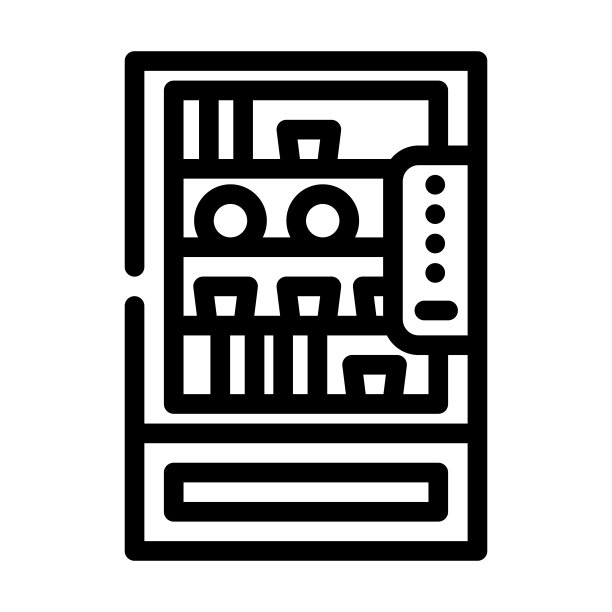 自动售货机与食物和饮料在食堂线图标矢量插图图片下载
