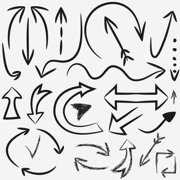 手绘箭头。引导指针的向量集图片下载