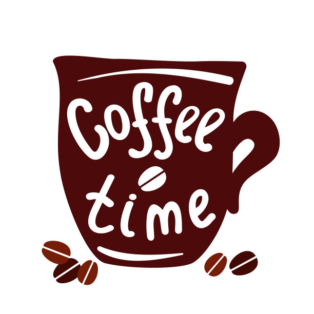 咖啡杯上刻有“咖啡时间”和“咖啡谷物”字样图片下载