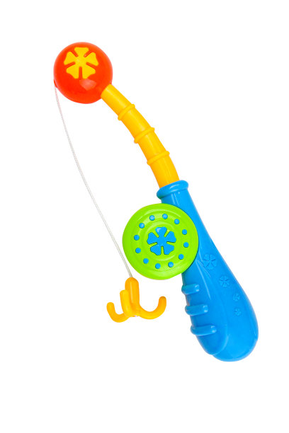 玩具儿童的鱼竿上以白色为背景，孤立的图像图片下载