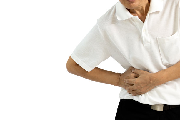 患有胃痛、腹痛、右肋痛、腹部肿胀等慢性肝病、肝硬化或肝癌、酒精中毒或肝炎概念所致的中年男性图片下载