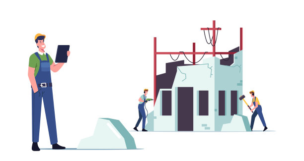 工头控制建筑拆除工人图片下载