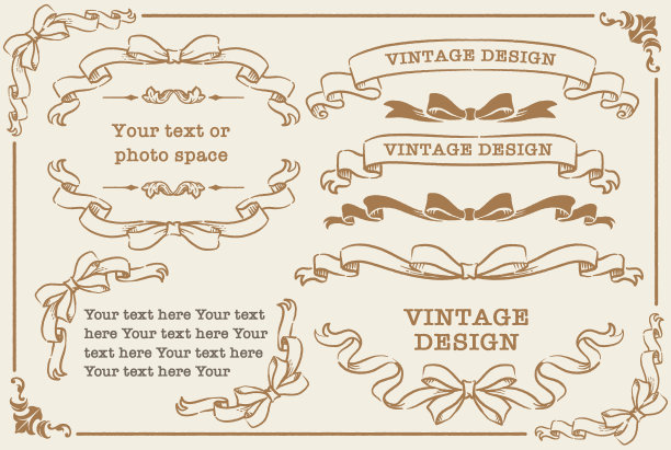 一套装饰缎带框架和装饰品图片下载