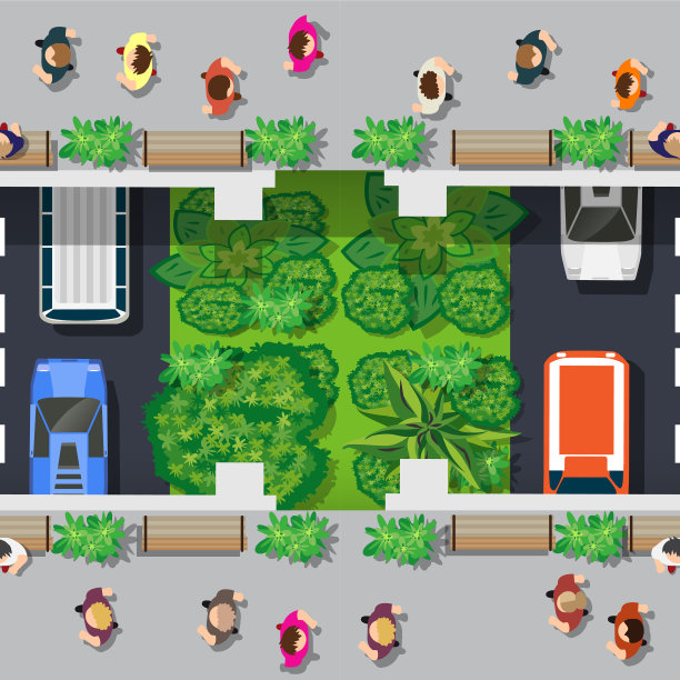 俯视城市十字路口的汽车图片下载