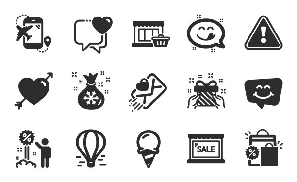 美味的微笑气球和心形图标集图片下载