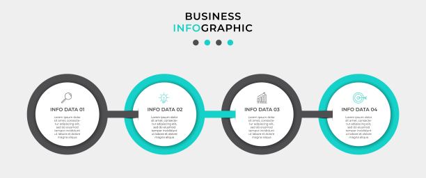 商业信息图设计模板向量与图标和4个选项或步骤。可用于流程图，演示文稿，工作流布局，横幅，流程图，信息图图片下载