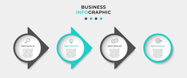 商业信息图设计模板向量与图标和4个选项或步骤。可用于流程图，演示文稿，工作流布局，横幅，流程图，信息图图片下载