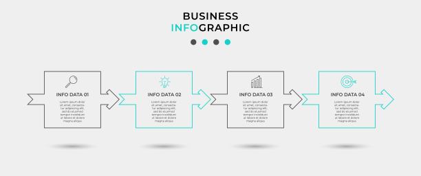 商业信息图设计模板向量与图标和4个选项或步骤。可用于流程图，演示文稿，工作流布局，横幅，流程图，信息图图片下载